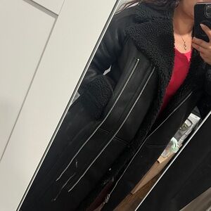 Zara Black Leather Jacket with Shearling